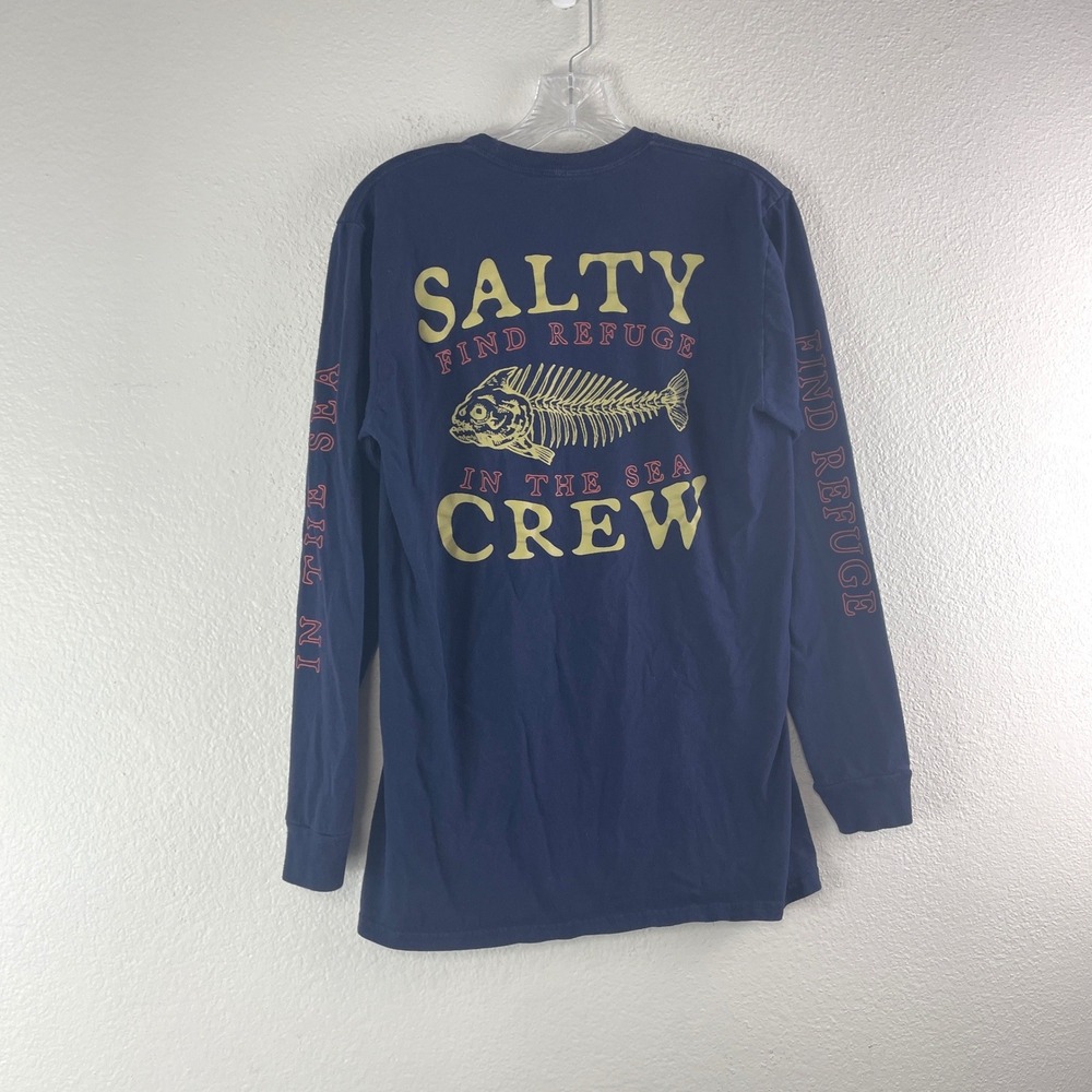 Salty Crew Long Sleeve Shirt Medium Navy Blue Fishing Graphic Refuge In The Sea